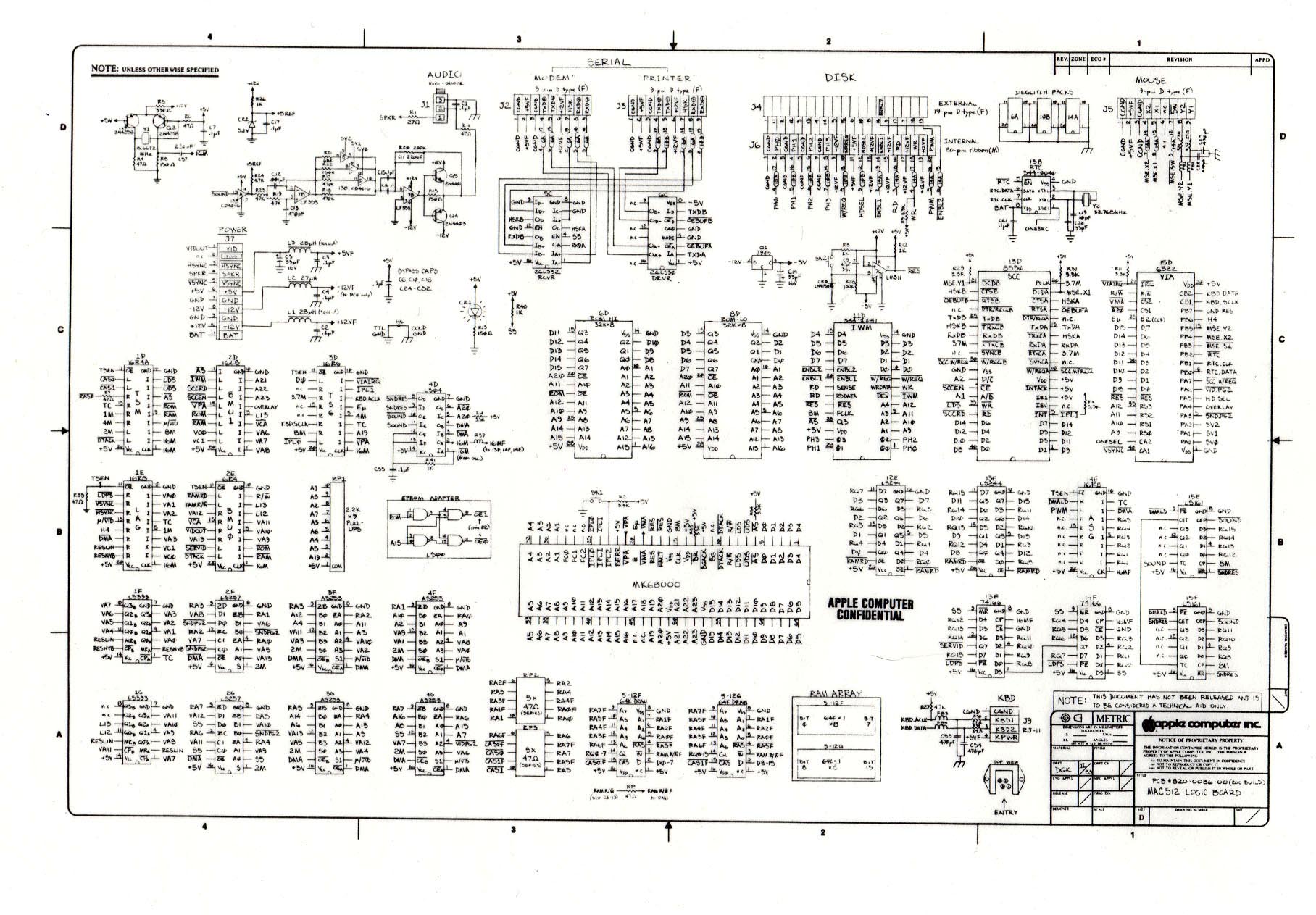 Digibarn Diagrams  Original Macintosh 512k Logic Board